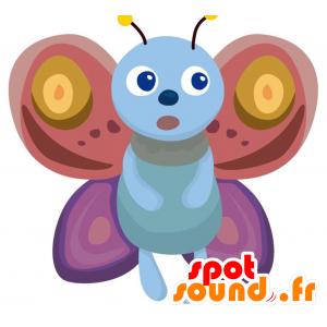 Mascot roze vlinder, paars en blauw, grappige en kleurrijke - MASFR028879 - 2D / 3D Mascottes