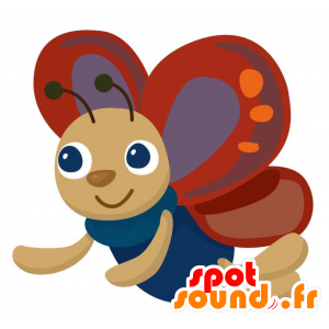 La mascota de la mariposa azul, gris y rojo, lindo y sonriente - MASFR028880 - Mascotte 2D / 3D