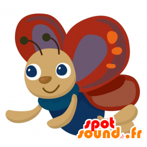 Blå, grå och röd fjärilsmaskot, söt och ler - Spotsound maskot