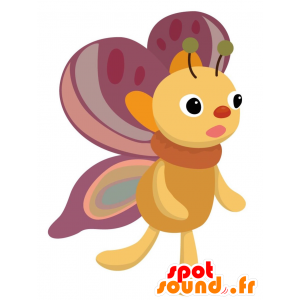 Mascotte de papillon rose, orange et violet mignon et coloré - MASFR028881 - Mascottes 2D/3D