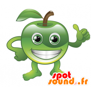 Grüner Apfel Maskottchen, riesig, mit einem breiten Lächeln - MASFR028890 - 2D / 3D Maskottchen