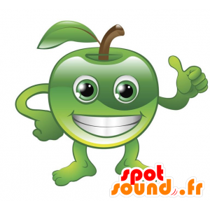 Grøn æble maskot, kæmpe, med et bredt smil - Spotsound maskot