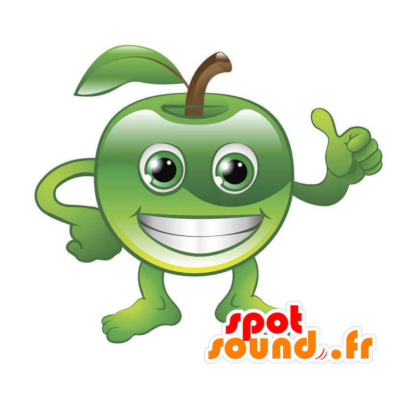 Grüner Apfel Maskottchen, riesig, mit einem breiten Lächeln - MASFR028890 - 2D / 3D Maskottchen