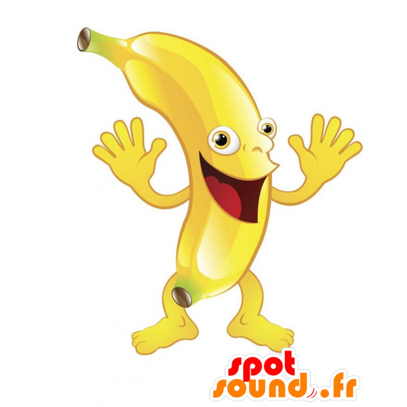 Mascotte de banane jaune géante. Mascotte de fruit exotique - MASFR028894 - Mascottes 2D/3D