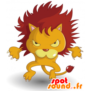 Mascotte de lion jaune et rouge, à l'air féroce - MASFR028901 - Mascottes 2D/3D