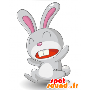 Grigio e bianco coniglio mascotte con un'aria di divertimento - MASFR028902 - Mascotte 2D / 3D