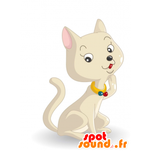 Bege e elegante mascote gato, com um colar - MASFR028904 - 2D / 3D mascotes