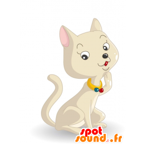 Maskot beige och elegant katt, med krage - Spotsound maskot