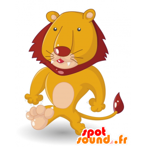 Mascotte de lion, de tigre jaune et rouge. Mascotte de félin - MASFR028905 - Mascottes 2D/3D
