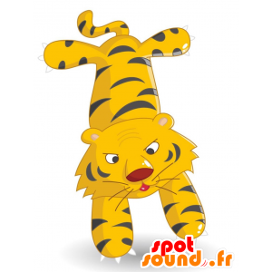 Mascot yellow and gray tiger, very successful - MASFR028906 - 2D / 3D mascots