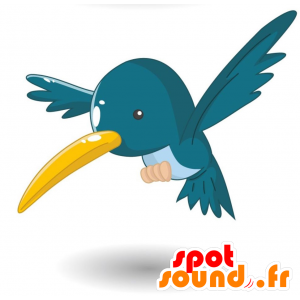 Azul de la mascota y el pájaro amarillo. colibrí de la mascota - MASFR028907 - Mascotte 2D / 3D