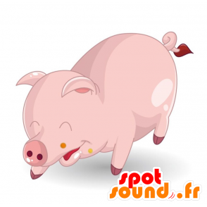 Pink pig mascot with a laughing air - MASFR028909 - 2D / 3D mascots