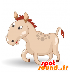 Beige horse mascot with a red mane - MASFR028911 - 2D / 3D mascots