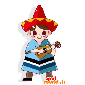 Mexikansk pojkemaskot, med en sombrero och en poncho -