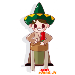 Meget smilende mexicansk drengemaskot med en sombrero -
