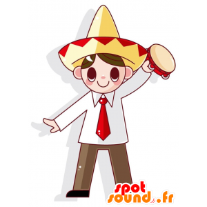 Drengemaskot klædt i kostume med en sombrero - Spotsound maskot