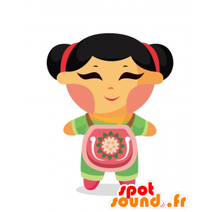 Kinesisk flickamaskot, leende och färgrik - Spotsound maskot