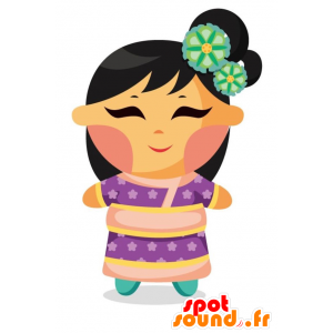Asiatisk kvinnamaskot med en härlig purpur klänning - Spotsound
