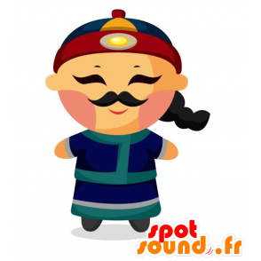 Maskot mustache asiatisk mand i traditionel kjole - Spotsound