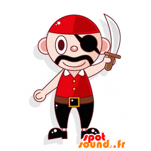 Pirate mascotte baffi vestito rosso e nero - Mascotte 2D / 3D - MASFR028967 - SpotSound.fr