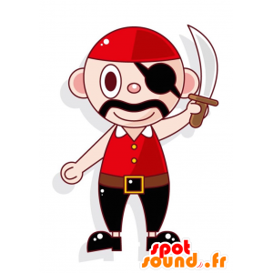 Mustached piratmaskot i röd och svart outfit - Spotsound maskot
