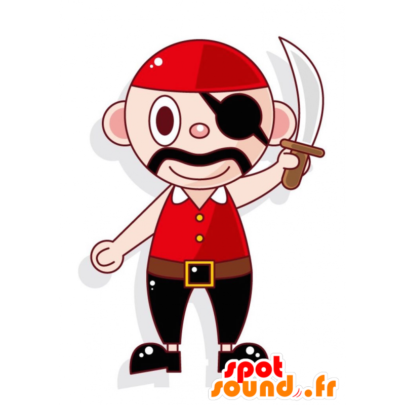 Pirate mascotte baffi vestito rosso e nero - Mascotte 2D / 3D - MASFR028967 - SpotSound.fr