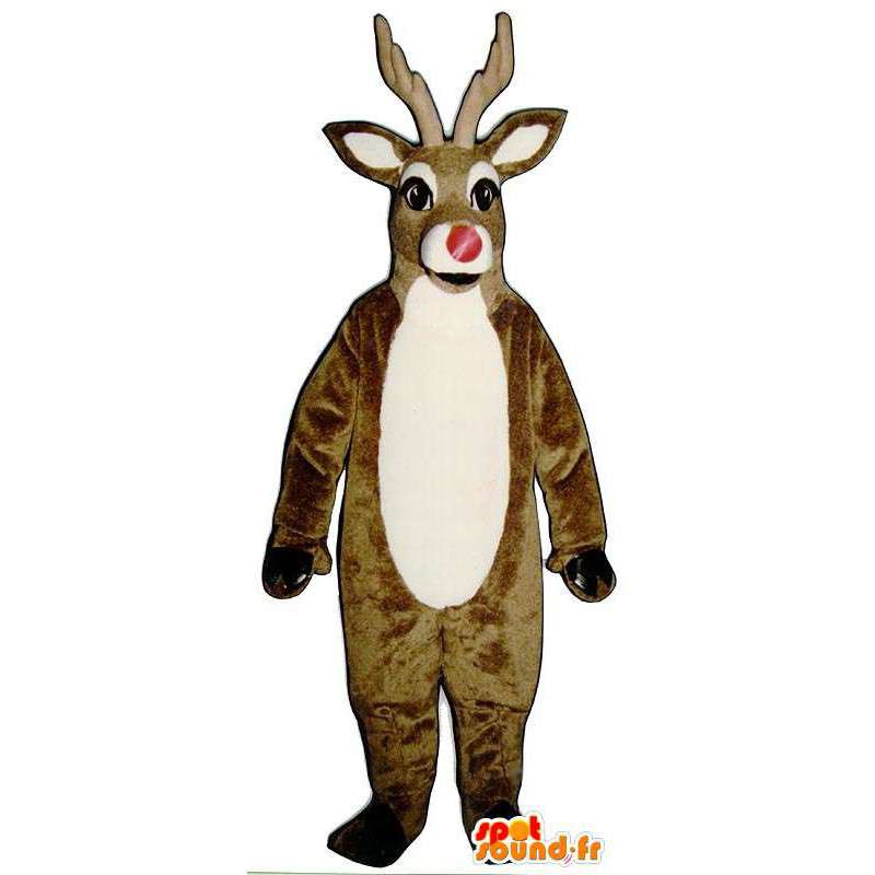 Mascot brown and white reindeer with a red nose - MASFR007336 - Mascots stag and DOE
