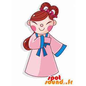 Kinesisk jente maskot. rosa dukke maskot - MASFR028995 - 2D / 3D Mascots