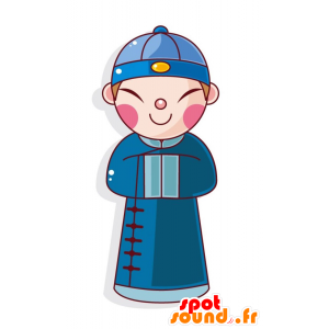 青い服を着たアジア人男性のマスコット-MASFR028998-2D / 3Dマスコット