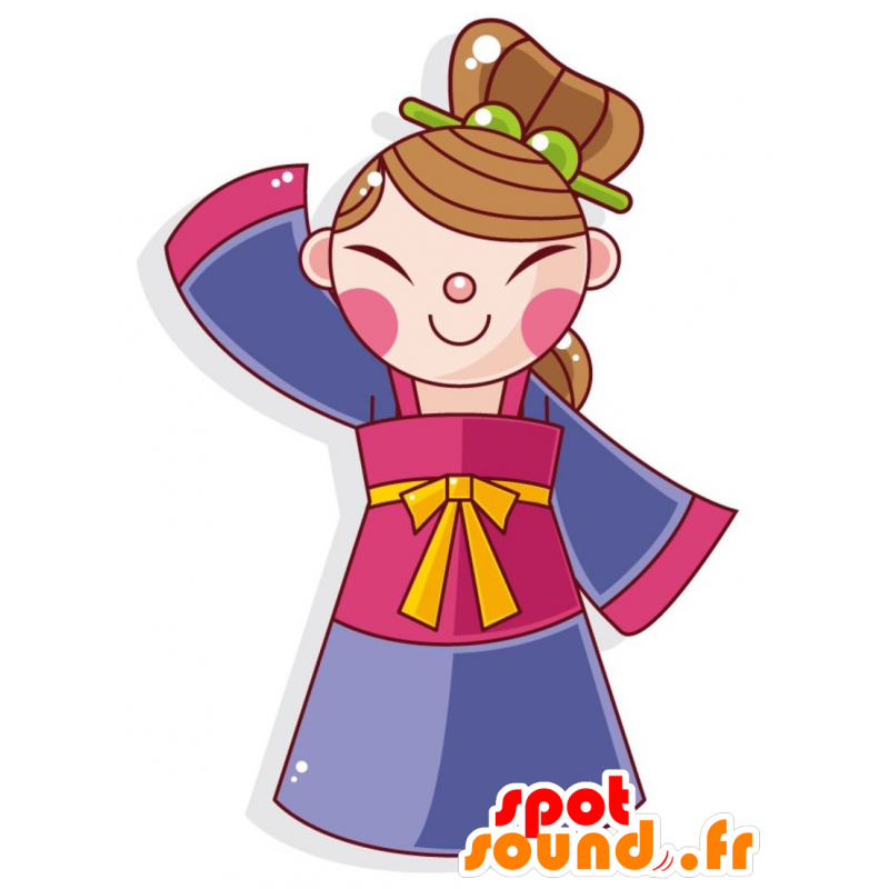 Mascotte de femme chinoise colorée et joviale - MASFR029000 - Mascottes 2D/3D