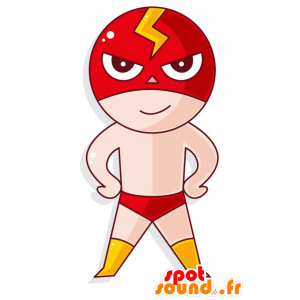 Mascote wrestler com um deslizamento e uma capa vermelha - MASFR029003 - 2D / 3D mascotes