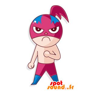 Mascota del luchador con un traje de color rosa, de aspecto maligno - MASFR029007 - Mascotte 2D / 3D