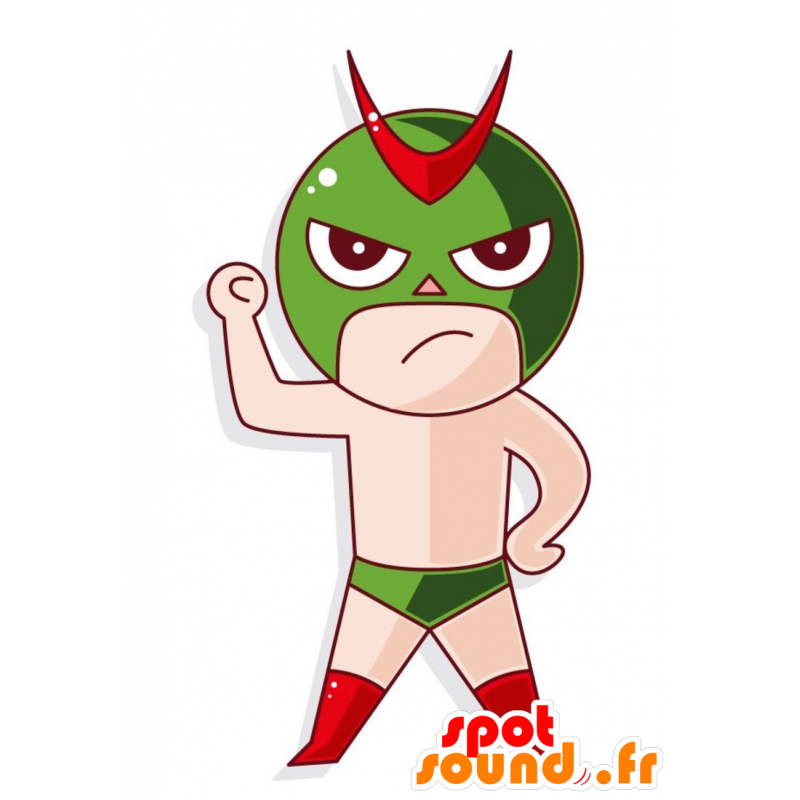 Luchador de la mascota de la celebración de rojo y verde - MASFR029009 - Mascotte 2D / 3D