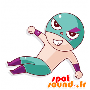 Mascotte de catcheur avec une tenue bleue et violette - MASFR029011 - Mascottes 2D/3D