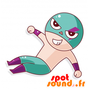 Wrestler mascotte vestito con un blu e viola - MASFR029011 - Mascotte 2D / 3D