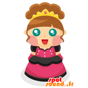 Princess-Maskottchen mit einem schönen rosa und schwarzen Kleid - MASFR029014 - 2D / 3D Maskottchen