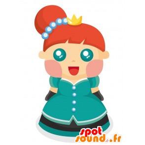 Queen mascotte met een blauwe jurk. Doll Mascot - MASFR029016 - 2D / 3D Mascottes