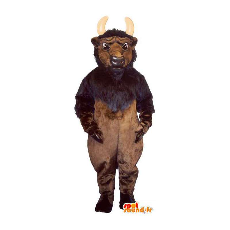 Bruin en zwart buffalo kostuum. Buffalo Costume - MASFR007345 - Mascot Bull