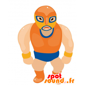 Wrestler mascot dressed in orange and blue - MASFR029021 - 2D / 3D mascots