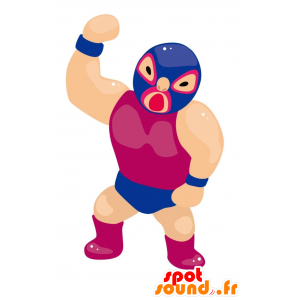 Luchador de la mascota de la celebración de rosa y azul - MASFR029022 - Mascotte 2D / 3D