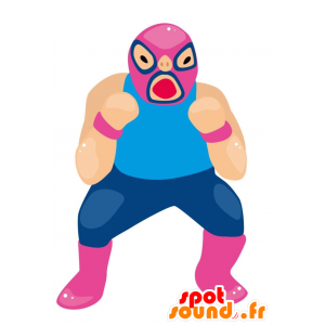 Mascotte rosa e blu lottatore a intimidire - MASFR029023 - Mascotte 2D / 3D