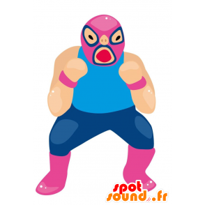 Mascot rosa und blau Ringer einschüchtern - MASFR029023 - 2D / 3D Maskottchen