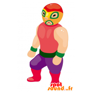 Kleurrijke en gespierde worstelaar Mascot - MASFR029029 - 2D / 3D Mascottes