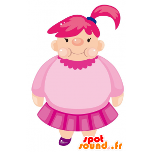 La mascota de la muchacha regordeta, vestida de rosa - MASFR029032 - Mascotte 2D / 3D