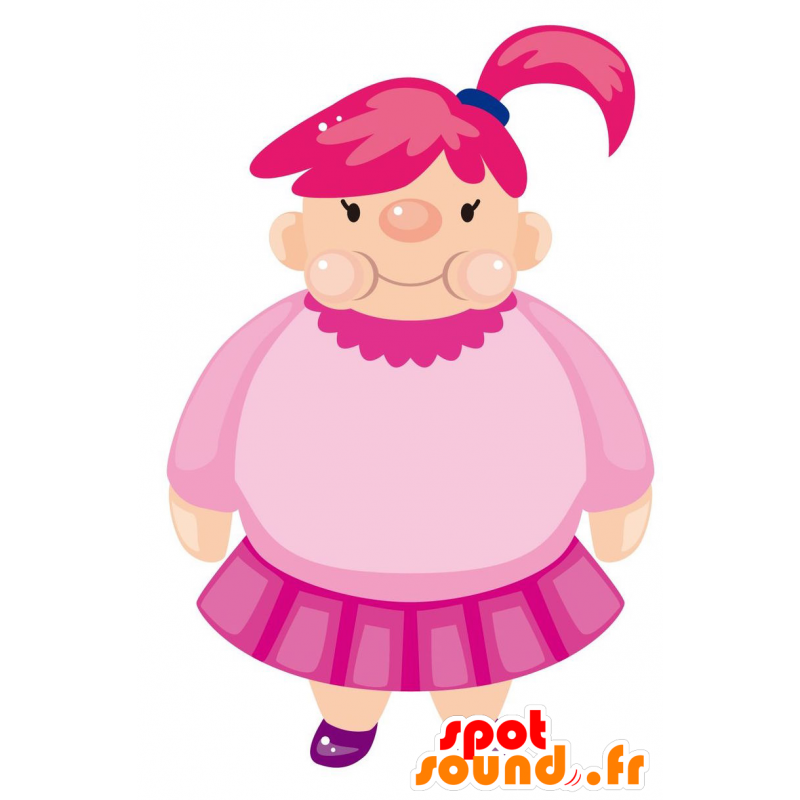 Mascotte de fillette dodue, habillée en rose - MASFR029032 - Mascottes 2D/3D