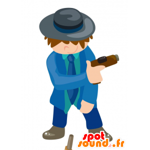 Mascotte de bandit, de gangster habillé d'un costume bleu - MASFR029043 - Mascottes 2D/3D