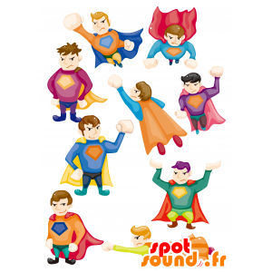superhero μασκότ, με κοστούμι και ένα πολύχρωμο ακρωτήριο - MASFR029048 - 2D / 3D Μασκότ