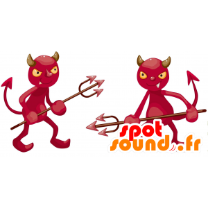 2 mascottes de diablotins rouges. 2 mascottes de diables - MASFR029052 - Mascottes 2D/3D