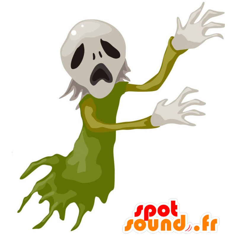 White ghost maskot oblečený v zeleném - MASFR029053 - 2D / 3D Maskoti