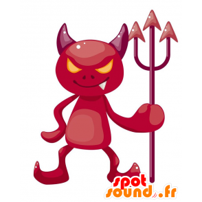 Rød djævel maskot med orange øjne med horn - Spotsound maskot